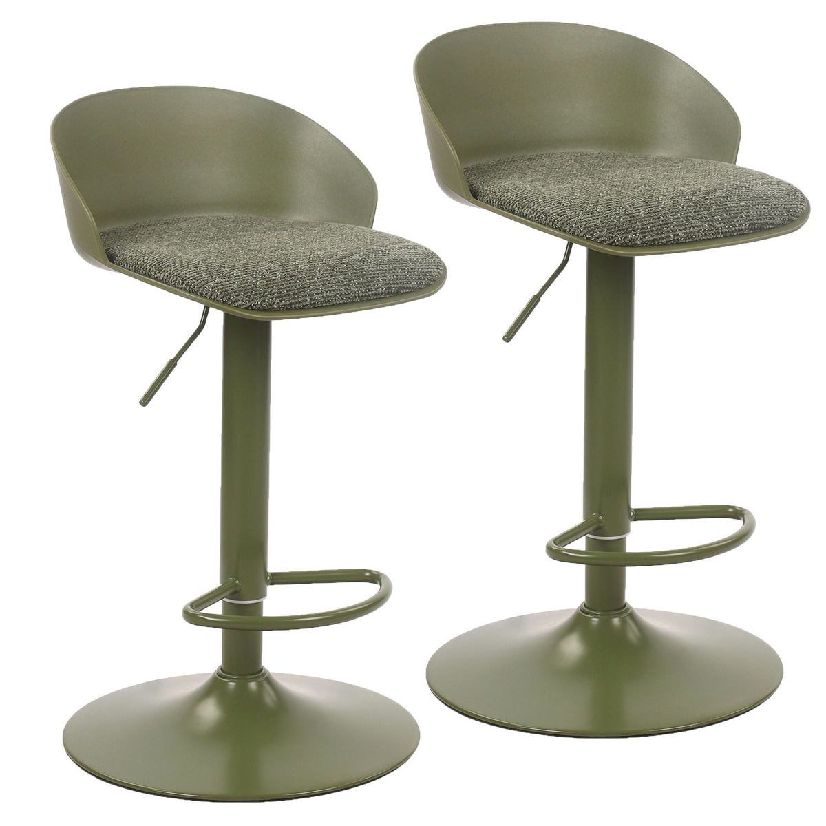 Upholstered Adjustable Air-Lift Stool, Set of 2 in Green