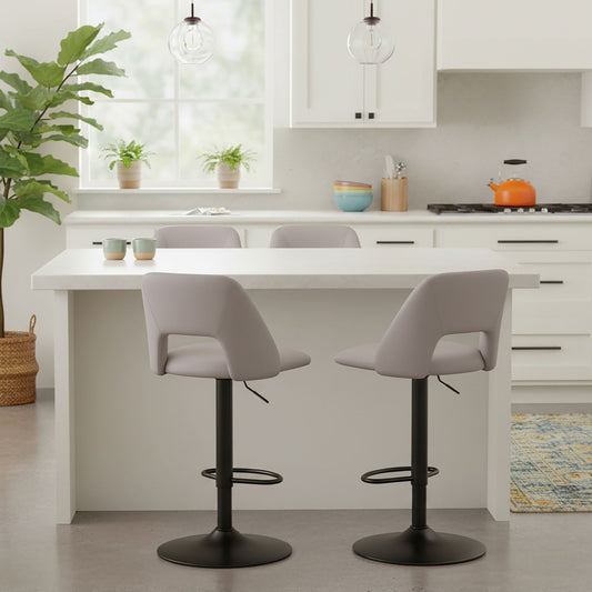 Cutout-Back Faux Leather Adjustable Air-Lift Stool, Set of 2 in Beige and Black