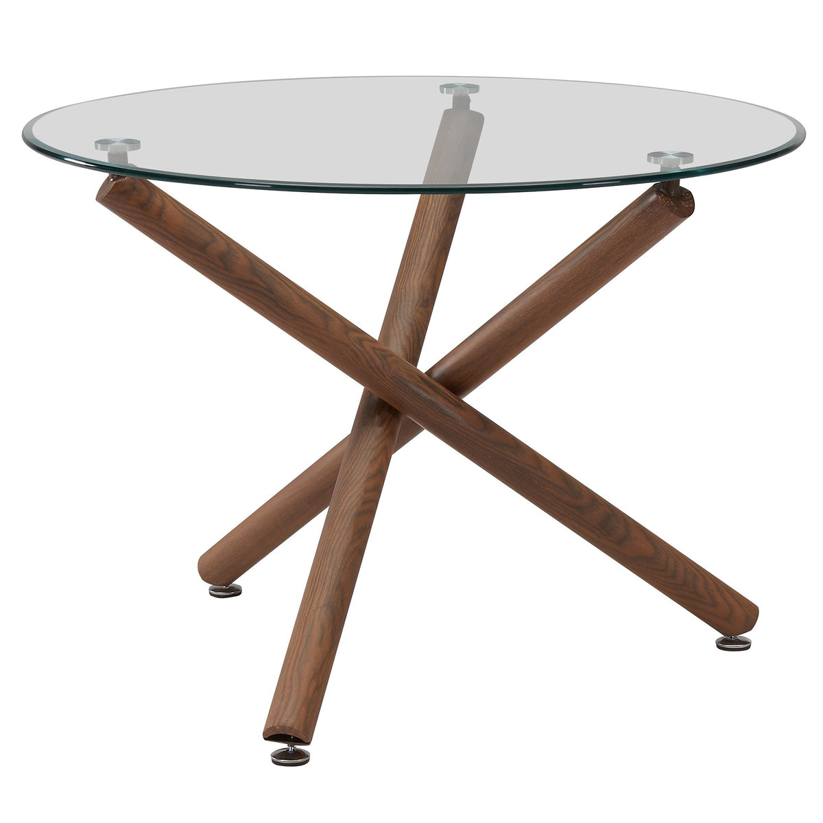 Glass Top 5-Piece Dining Set, Walnut Table and Beige Chairs