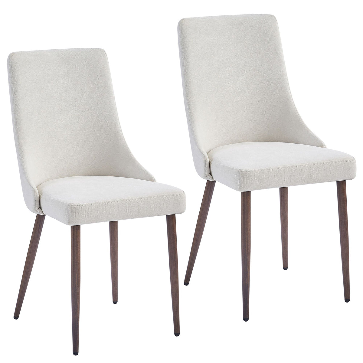 Glass Top 5-Piece Dining Set, Walnut Table and Beige Chairs
