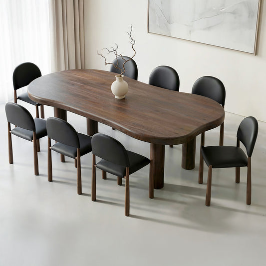 Solid Wood 9-Piece Dining Set, Walnut Table and Black Chairs