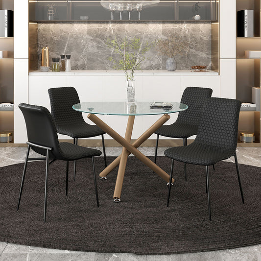 Glass Top 5-Piece Dining Set, Aged Gold Table and Black Chairs