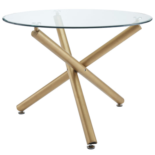 Glass Top 5-Piece Dining Set, Aged Gold Table and Black Chairs
