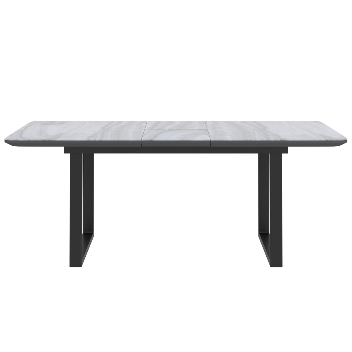 Glass Top 7-Piece Dining Set, Black Table and Beige Chairs – Extendable