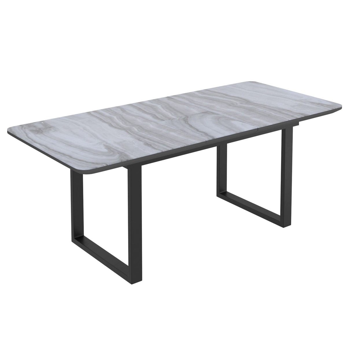 Glass Top 7-Piece Dining Set, Black Table and Beige Chairs
