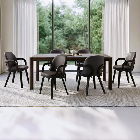 Solid Mango Wood 7-Piece Dining Set, Mocha Table and Brown and Dark Walnut Chairs