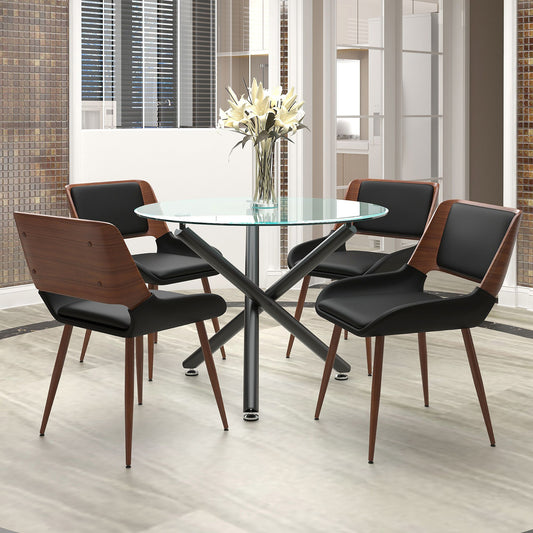 Glass Top 5-Piece Dining Set, Black Table and Black Chairs