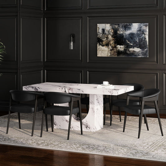 Concrete 7-Piece Dining Set, Bulgari White Table and Black and Dark Walnut Chairs