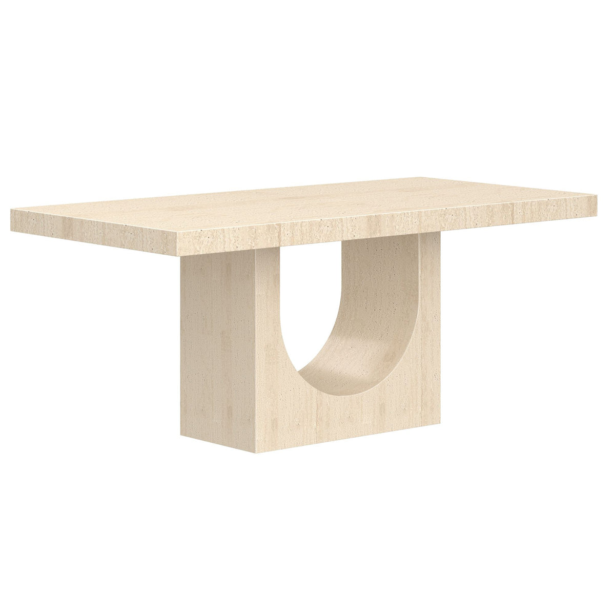Concrete 7-Piece Dining Set, Travertine Table and Beige Chairs