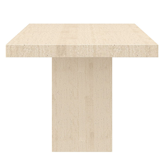 Concrete 7-Piece Dining Set, Travertine Table and Beige Chairs