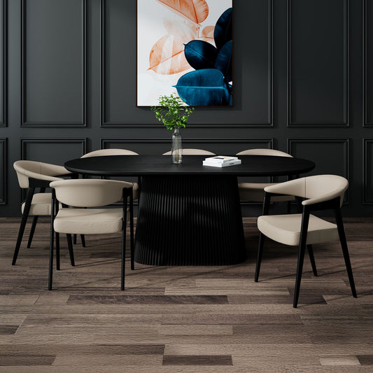 Wood 7-Piece Dining Set, Black Table and Mushroom Chairs