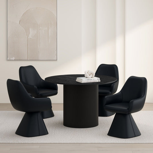 Wood Round 5-Piece Dining Set, Black Table and Black Chairs – Swivel Chairs
