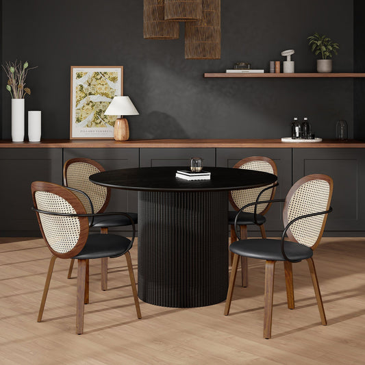 Wood Round 5-Piece Dining Set, Black Table and Walnut Chairs