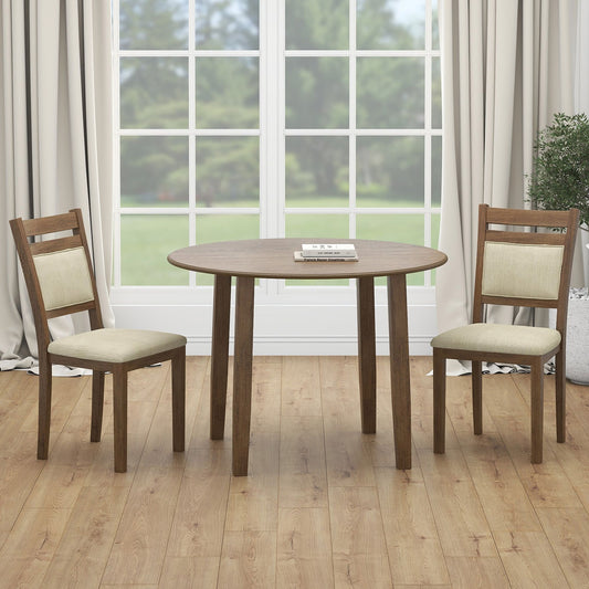 Wood Round 3-Piece Dining Set, Walnut Table and Walnut Chairs