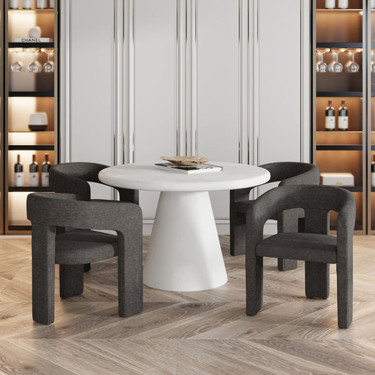 Concrete 5-Piece Dining Set, White Table and Charcoal Chairs