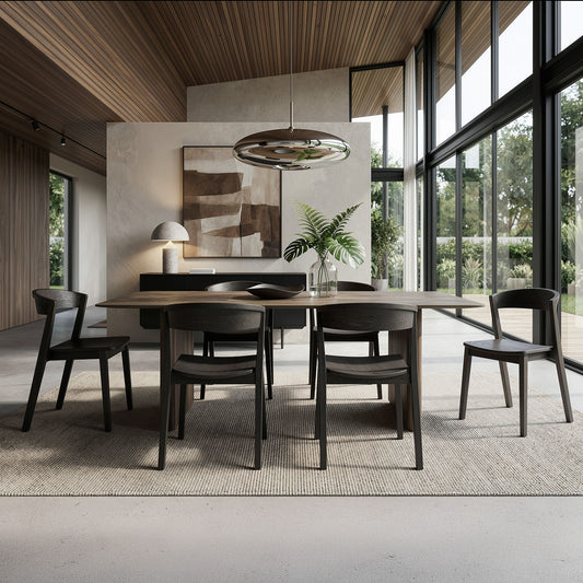 Solid Wood 7-Piece Dining Set, Mocha Table and Mocha Chairs