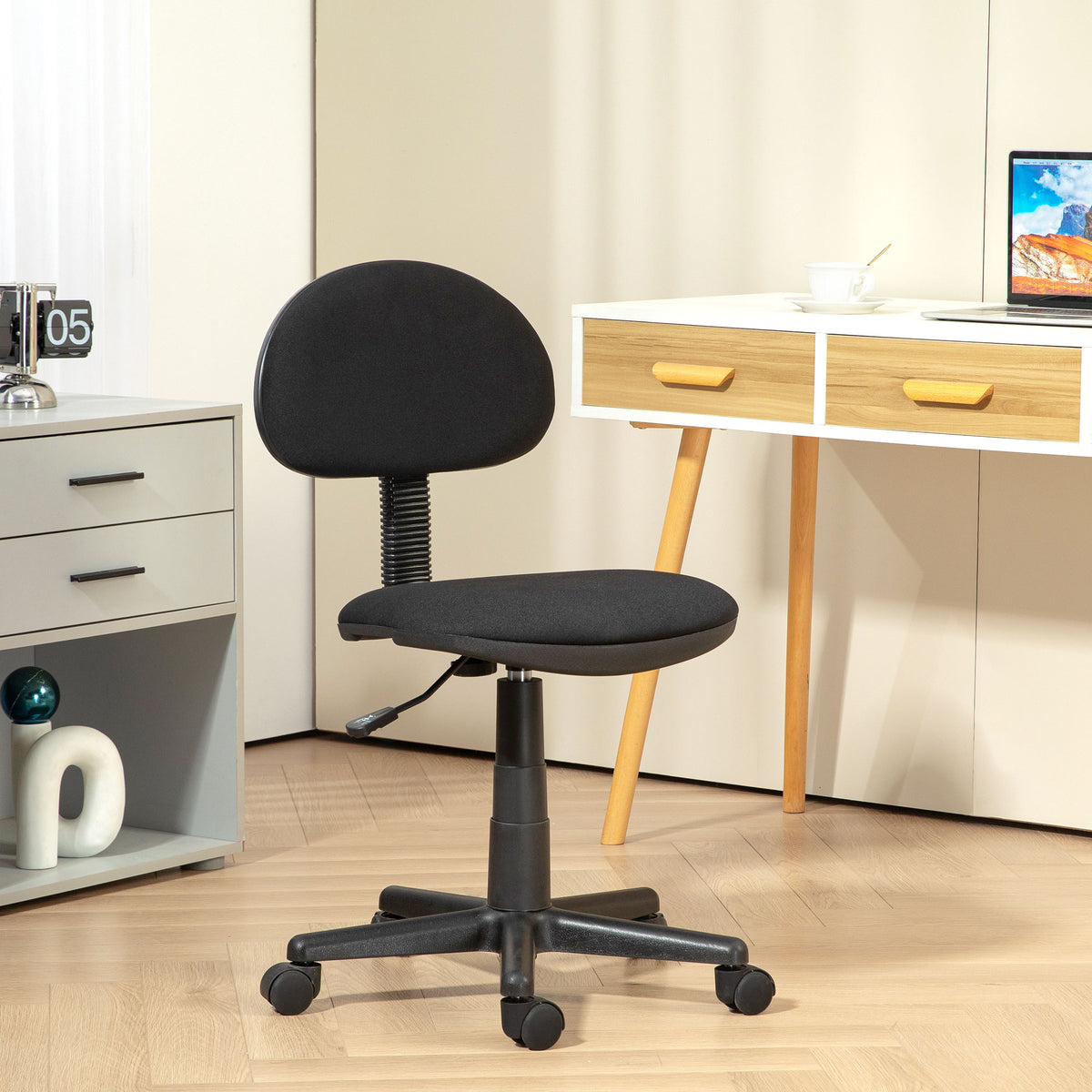 Small Desk Chair, Armless Office Chair with Adjustable Height, 360° Swivel Wheels, Black