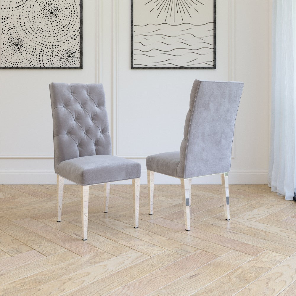 Button-Tufted Dining Chair, Steel Legs