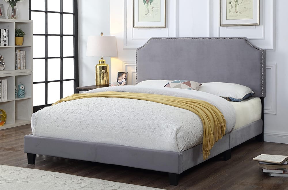 Titus T2116 Modern Velvet Platform Bed Adjustable Headboard