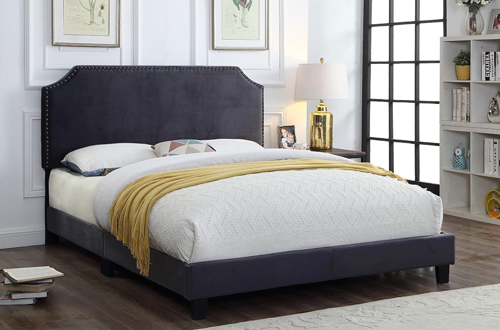 Titus T2116 Modern Velvet Platform Bed Adjustable Headboard