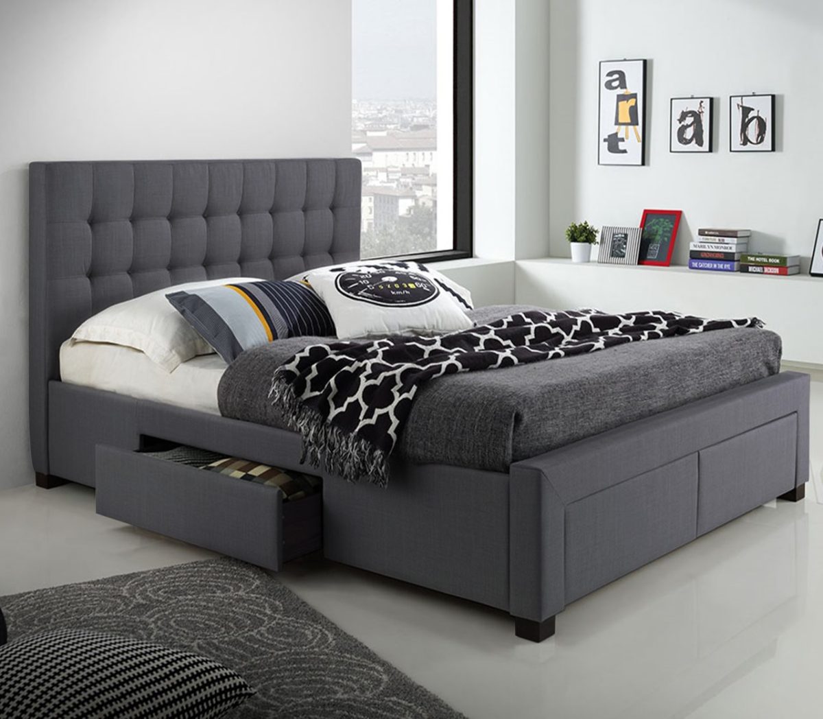 Titus T2152 Modern Tufted Linen Storage Platform Bed Frame