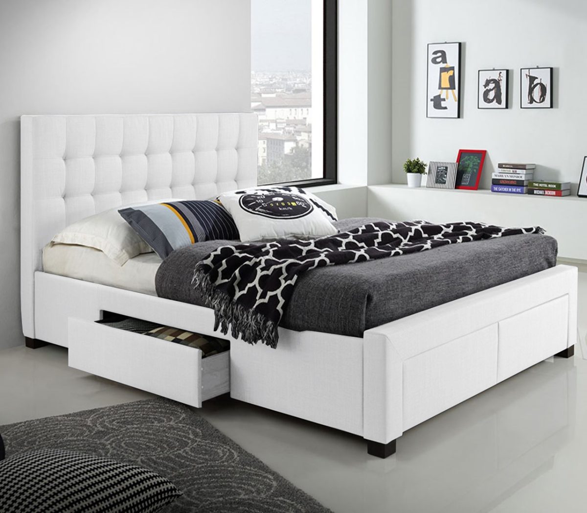 Titus T2152 Modern Tufted Linen Storage Platform Bed Frame