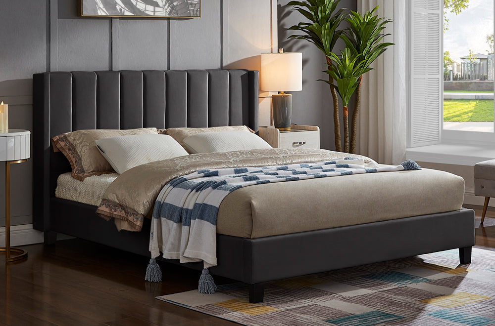 Titus T2190 Modern Panel Tufted Velvet Platform Bed Frame