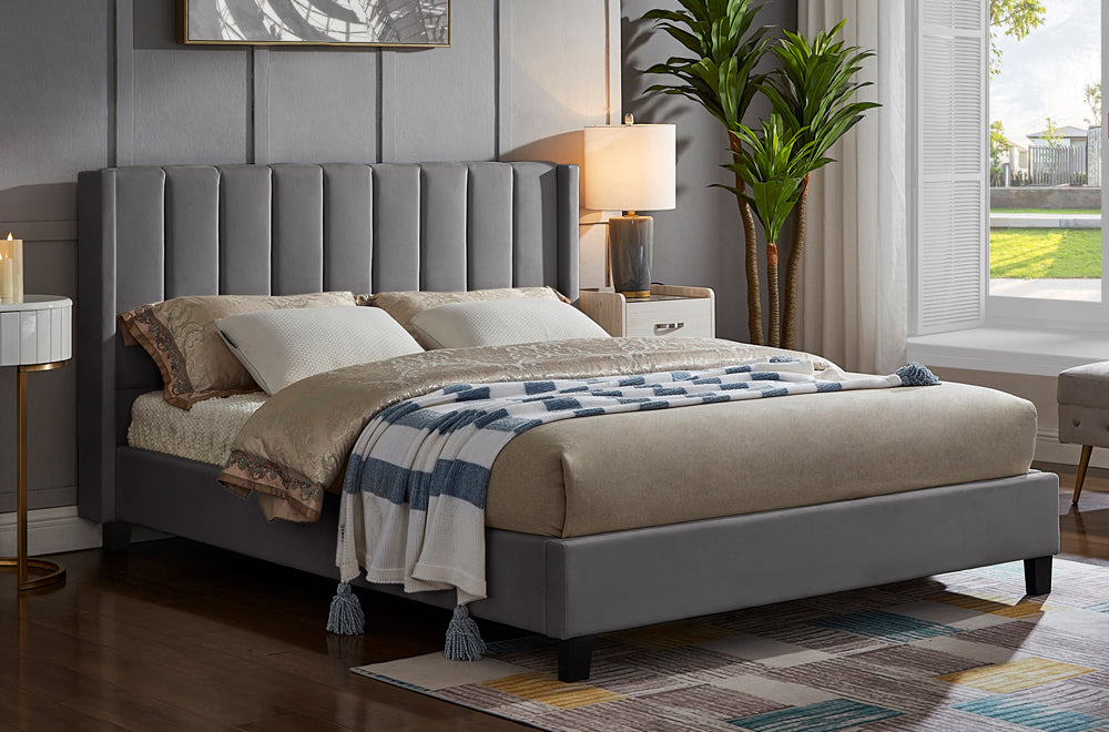 Titus T2190 Modern Panel Tufted Velvet Platform Bed Frame