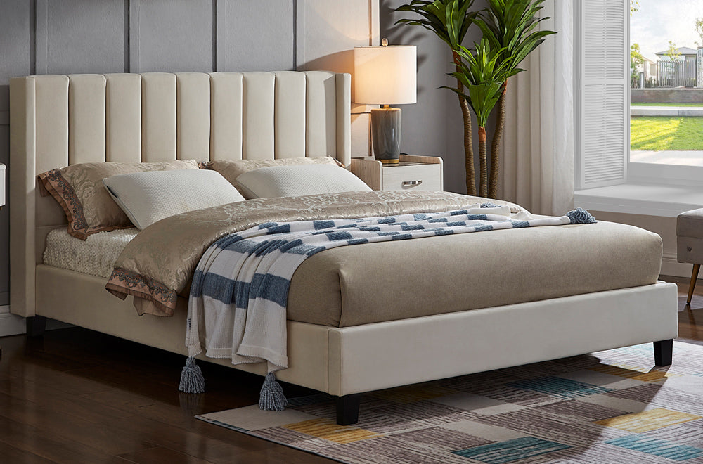 Titus T2190 Modern Panel Tufted Velvet Platform Bed Frame