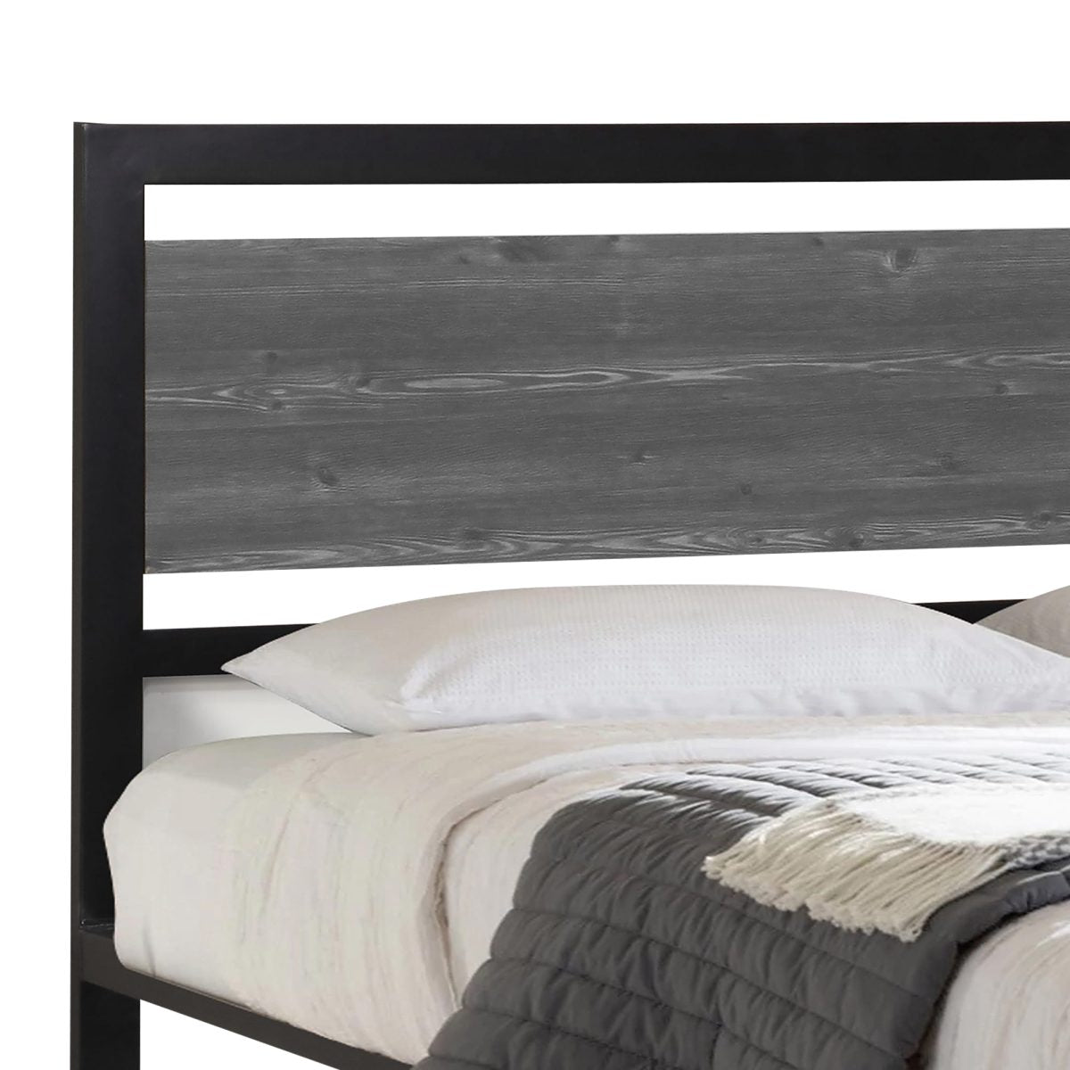 Titus T2233 Modern Distressed Wood Metal Platform Bed Frame