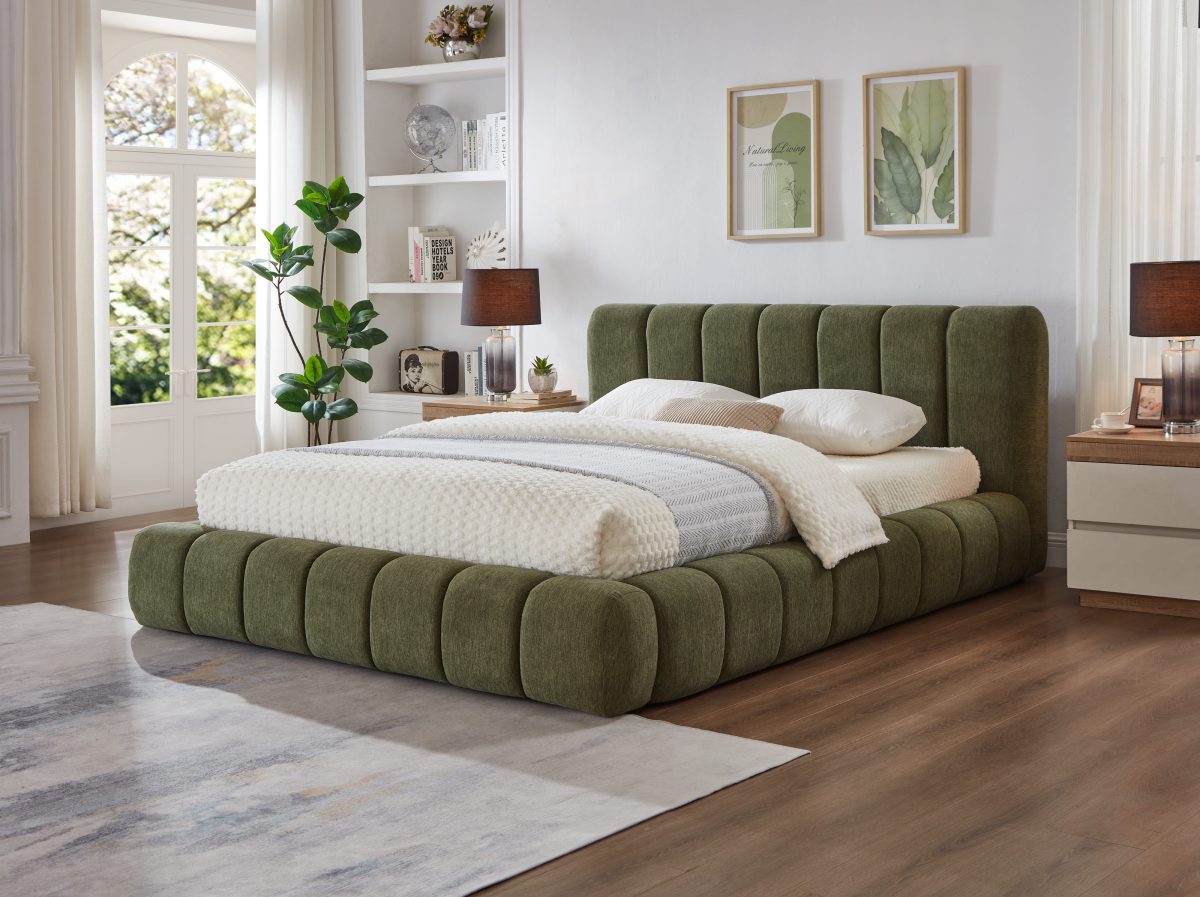 Titus T2240 Modern Channel Tufted Chenille Platform Bed Frame