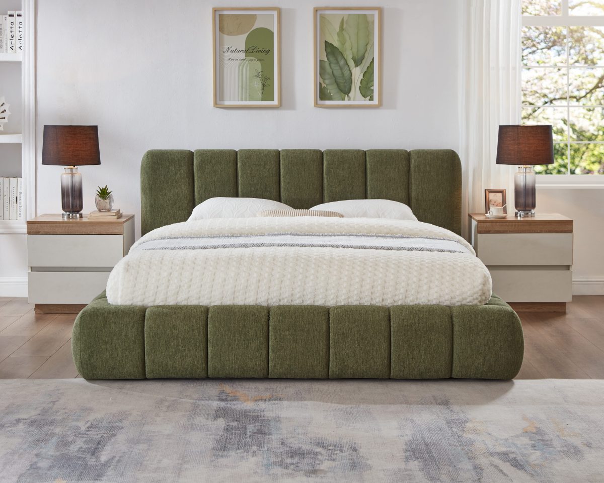 Titus T2240 Modern Channel Tufted Chenille Platform Bed Frame