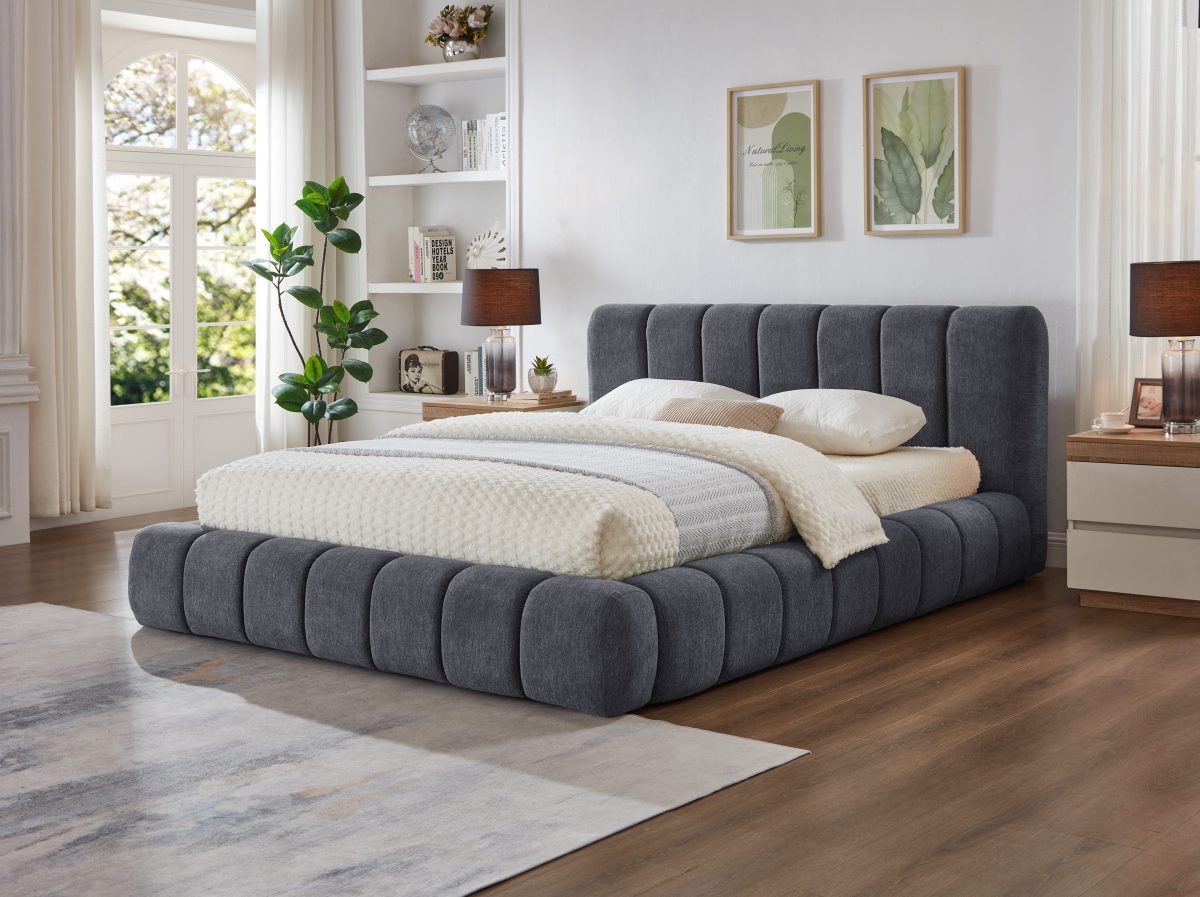 Titus T2240 Modern Channel Tufted Chenille Platform Bed Frame