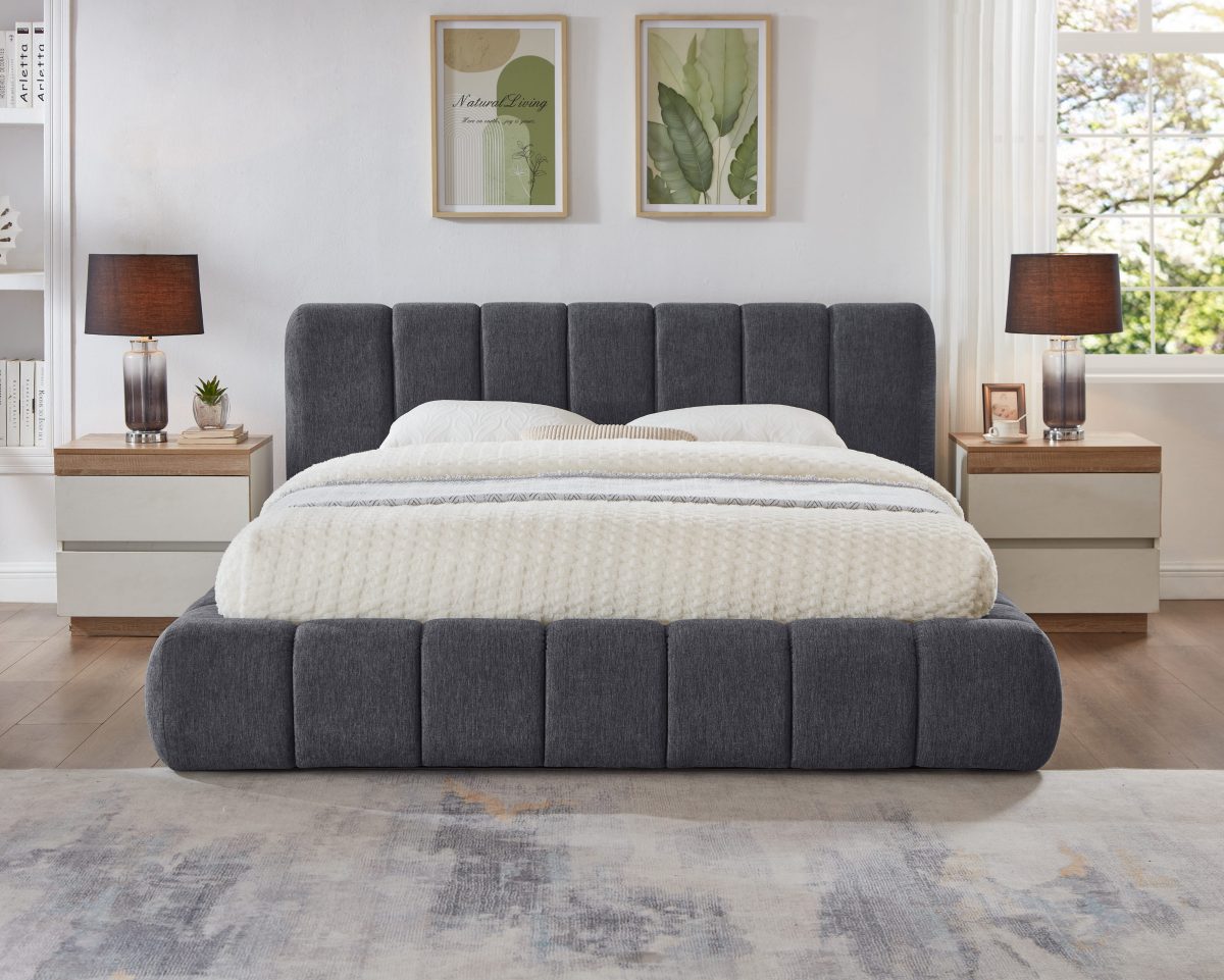 Titus T2240 Modern Channel Tufted Chenille Platform Bed Frame