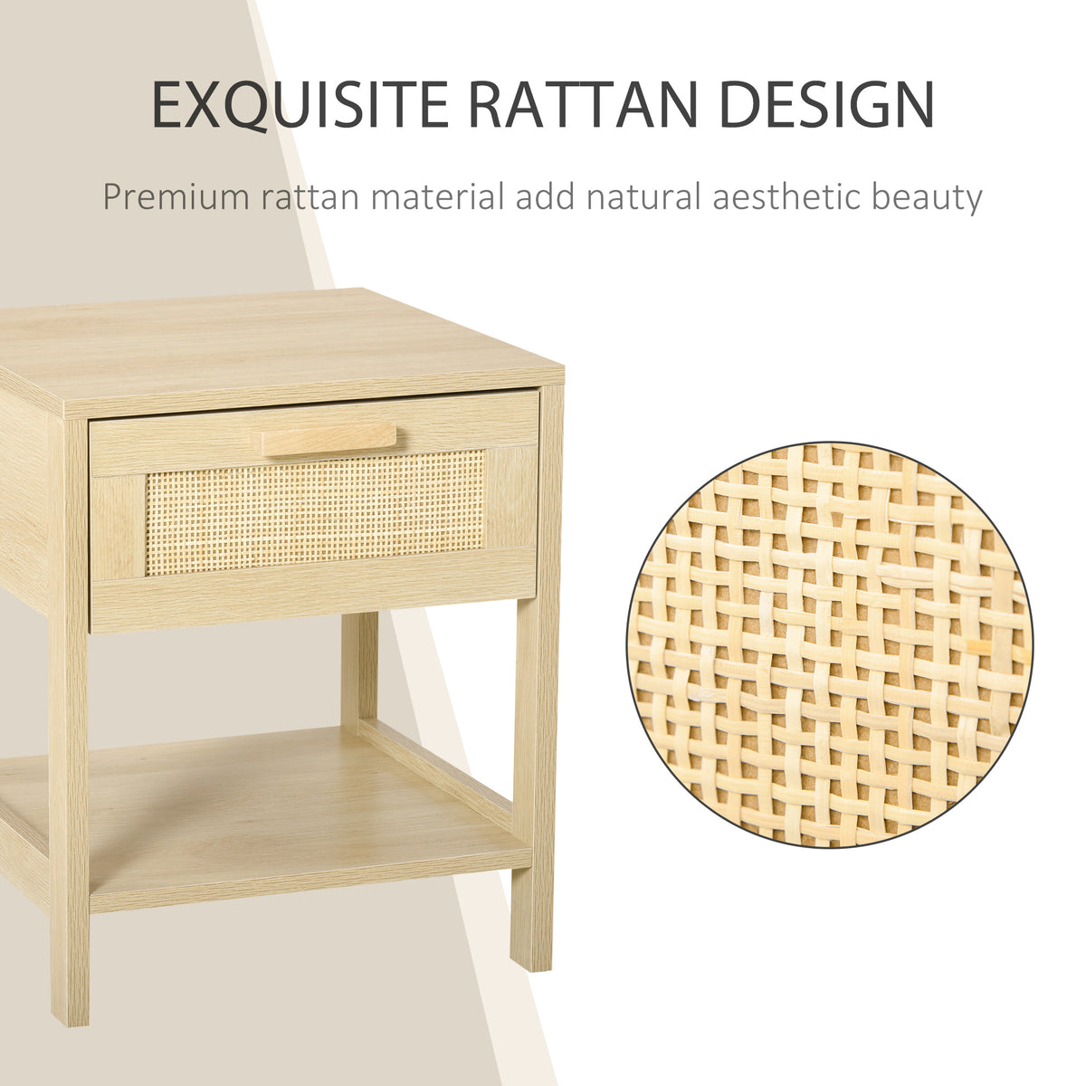 Narrow Rattan Nightstand with Drawer and Shelf – 16"W x 19"H
