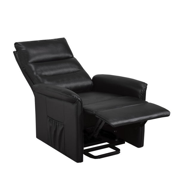 Power Lift Recliner Chair with Plush Black Fabric, Ergonomic Support, Side Pocket