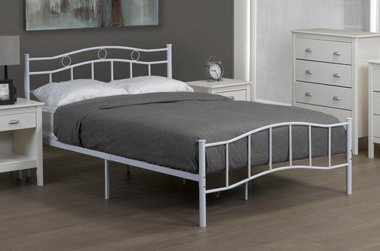 White Metal Platform Bed with Curved Headboard