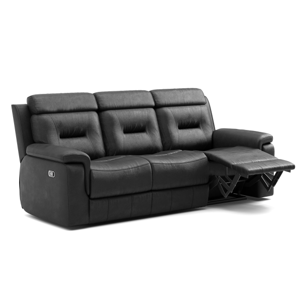 Nelson Luxurious Black Leather Recliner Sofa with Cupholders and Ergonomic Design