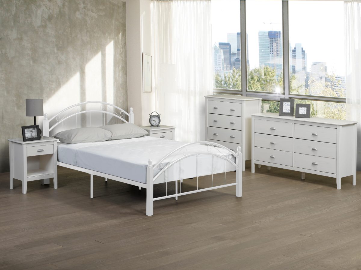 Titus T2320 Modern Curved Metal Wood Platform Bed Frame