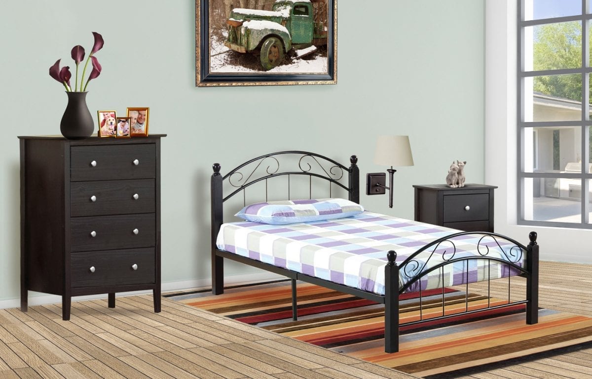 Titus T2320 Modern Curved Metal Wood Platform Bed Frame