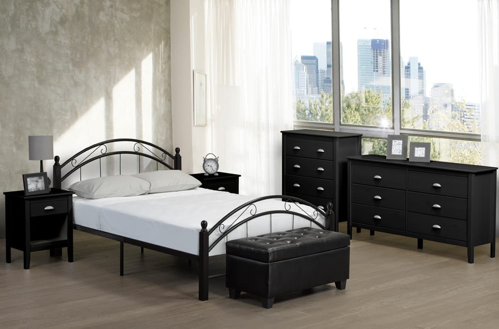Titus T2320 Modern Curved Metal Wood Platform Bed Frame