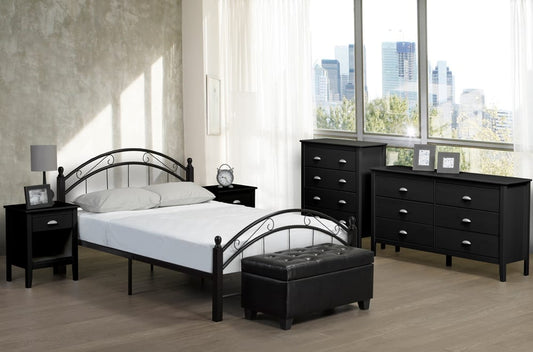 Titus T2320 Modern Curved Metal Wood Platform Bed Frame