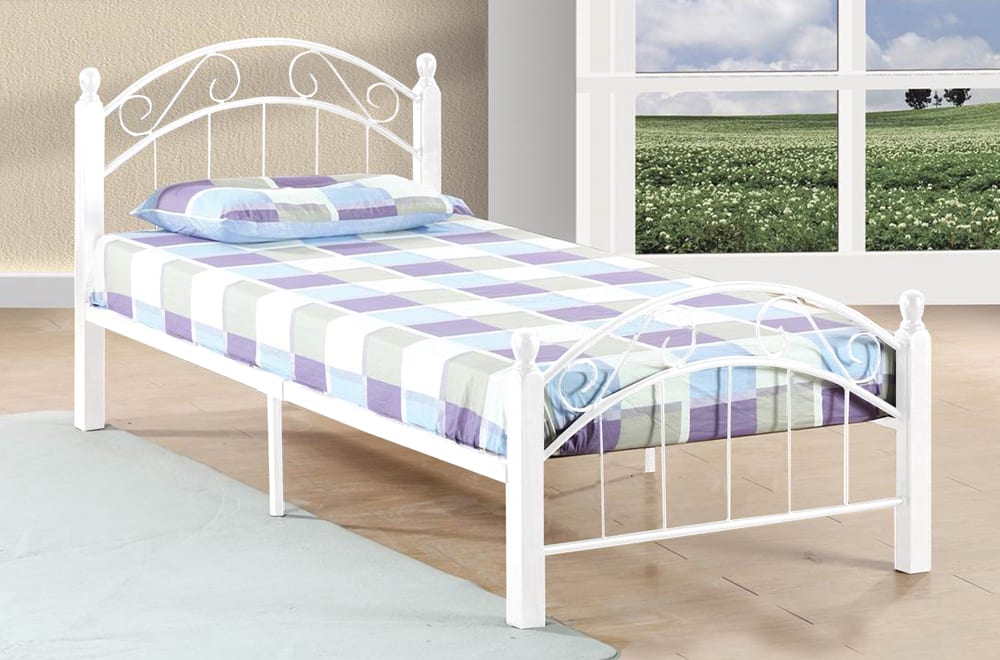 Titus T2320 Modern Curved Metal Wood Platform Bed Frame