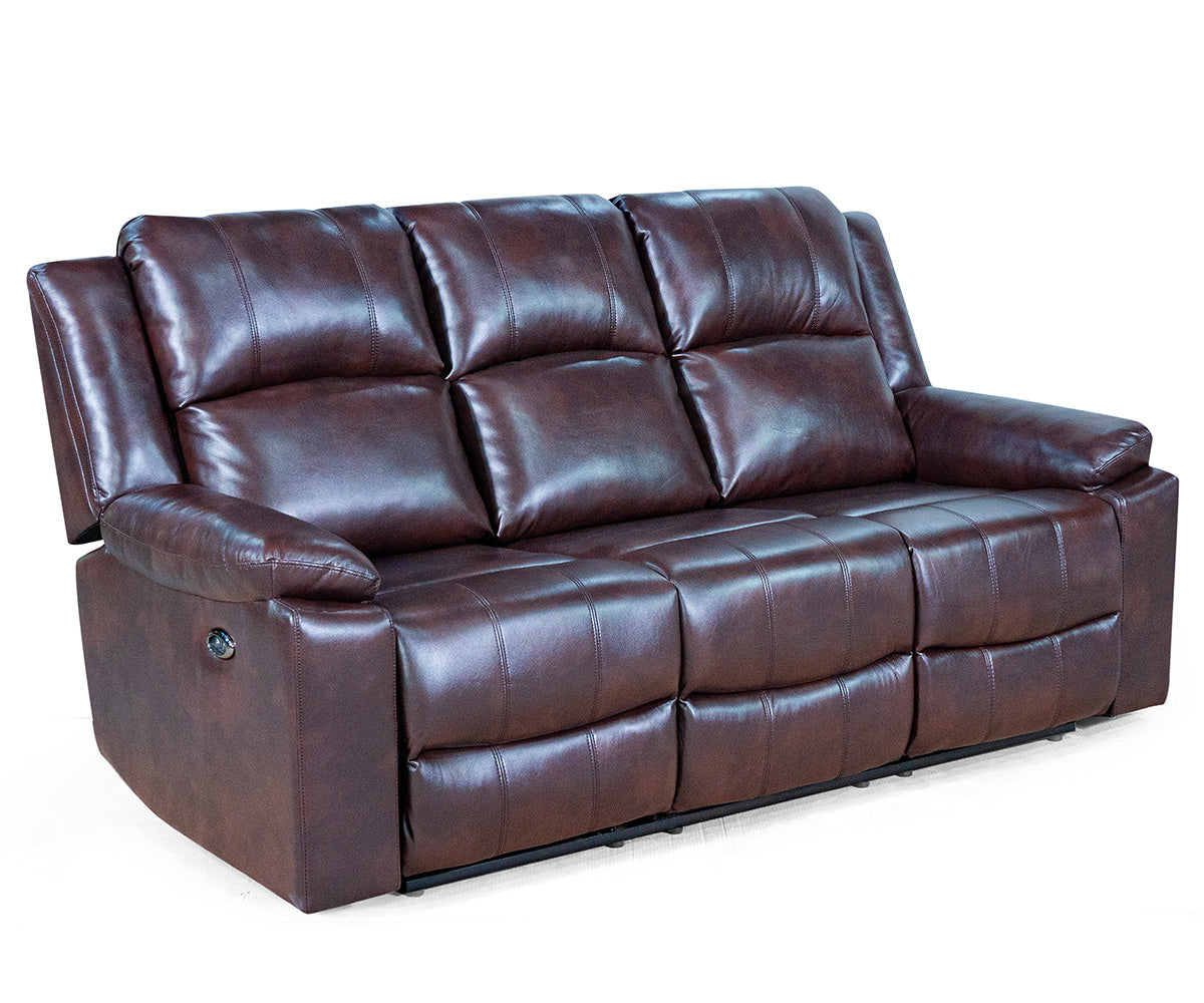 Brown Leathaire Power Recliner Sofa with Drop-Down Tray, Cupholders