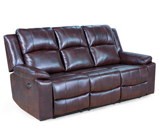 Brown Leathaire Power Recliner Sofa with Drop-Down Tray, Cupholders