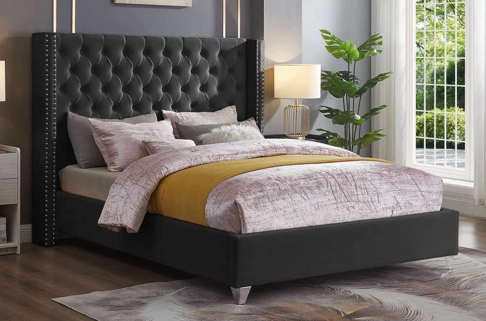 Titus T2380 Modern Tufted Velvet Wingback Platform Bed Frame