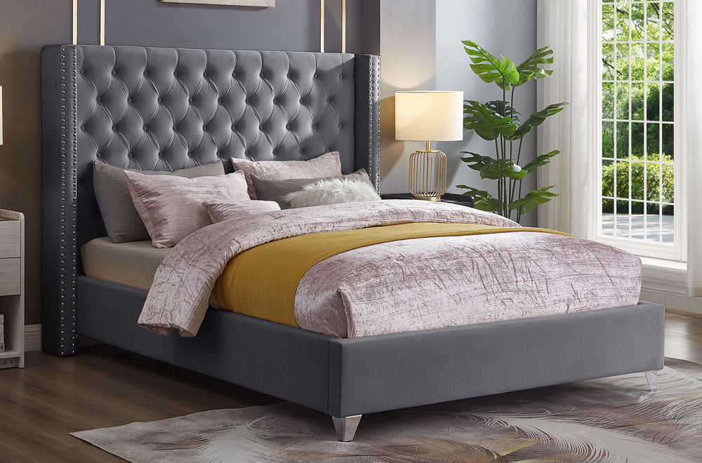 Titus T2380 Modern Tufted Velvet Wingback Platform Bed Frame