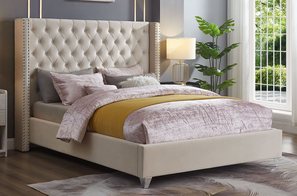 Titus T2380 Modern Tufted Velvet Wingback Platform Bed Frame