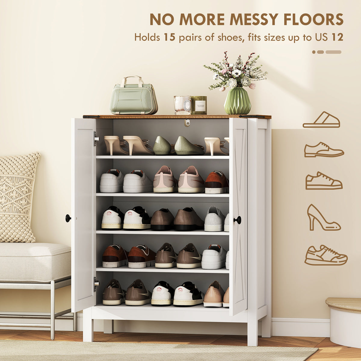 Shoe Cabinet with Barn Doors – 30"W x 39"H
