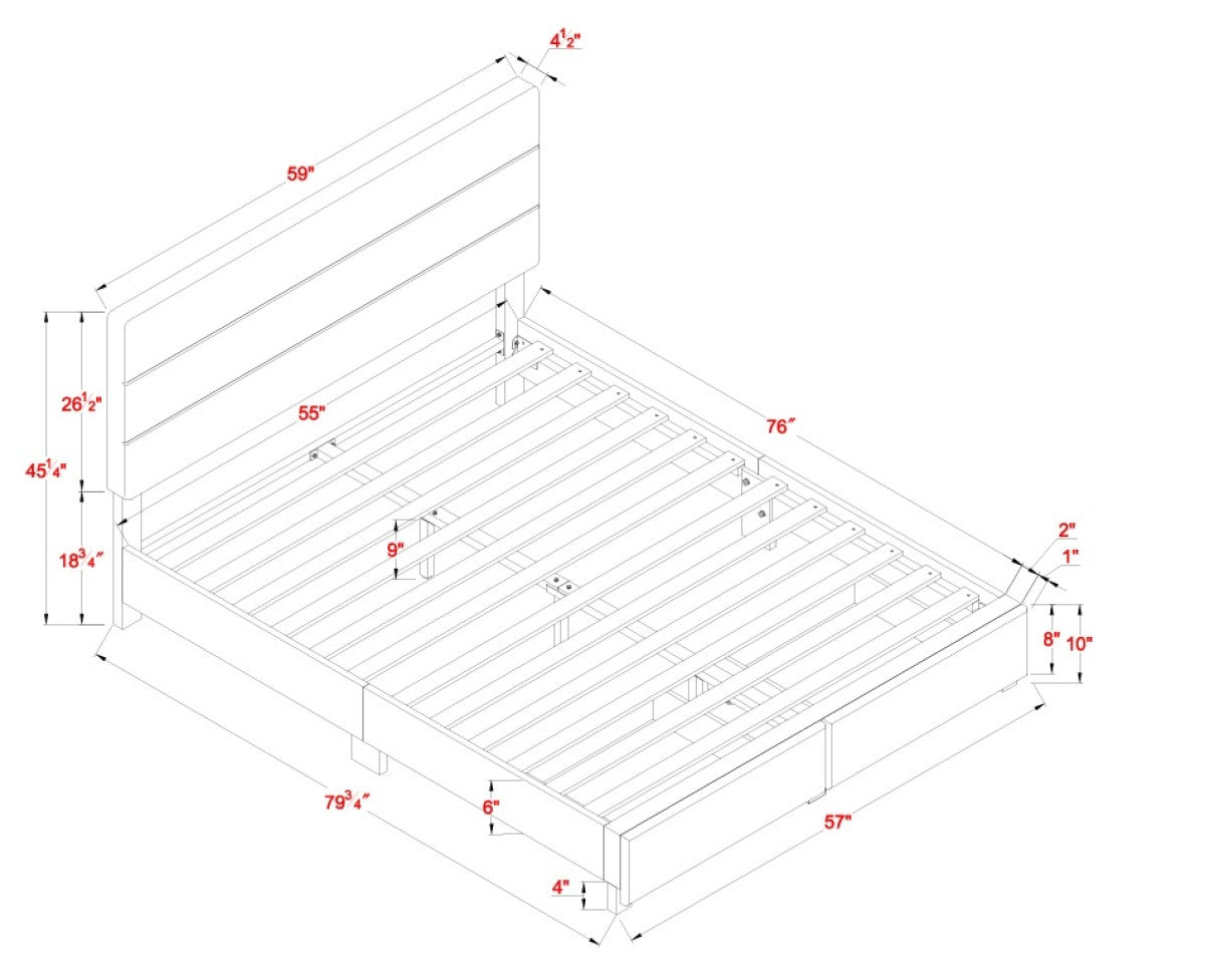 Channel-Tufted Solid Wood Platform Storage Bed